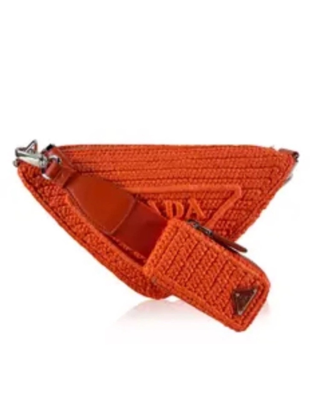 Prada Triangle Logo Raffia Effect Crochet Shoulder Bag Gorgeous Orange Color New